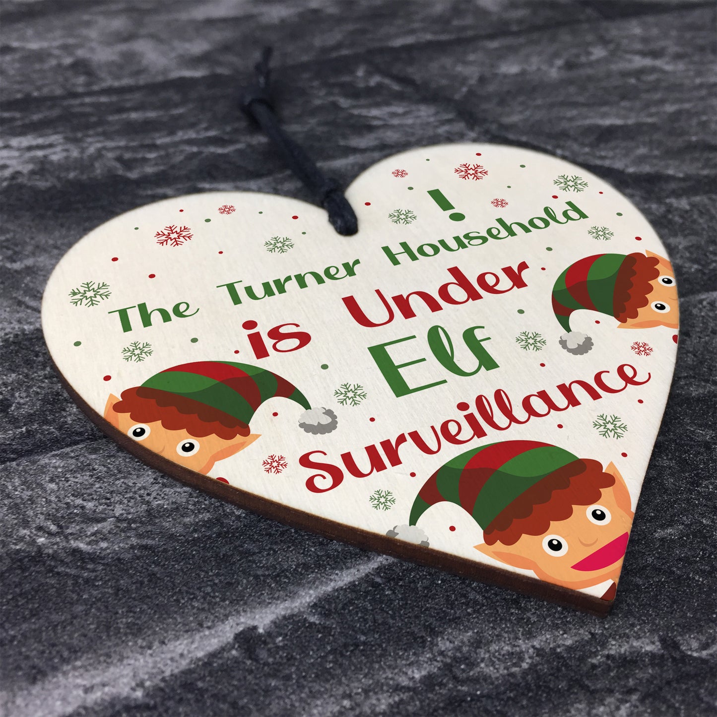 PERSONALISED Elf Sign Christmas Decoration Wood Heart