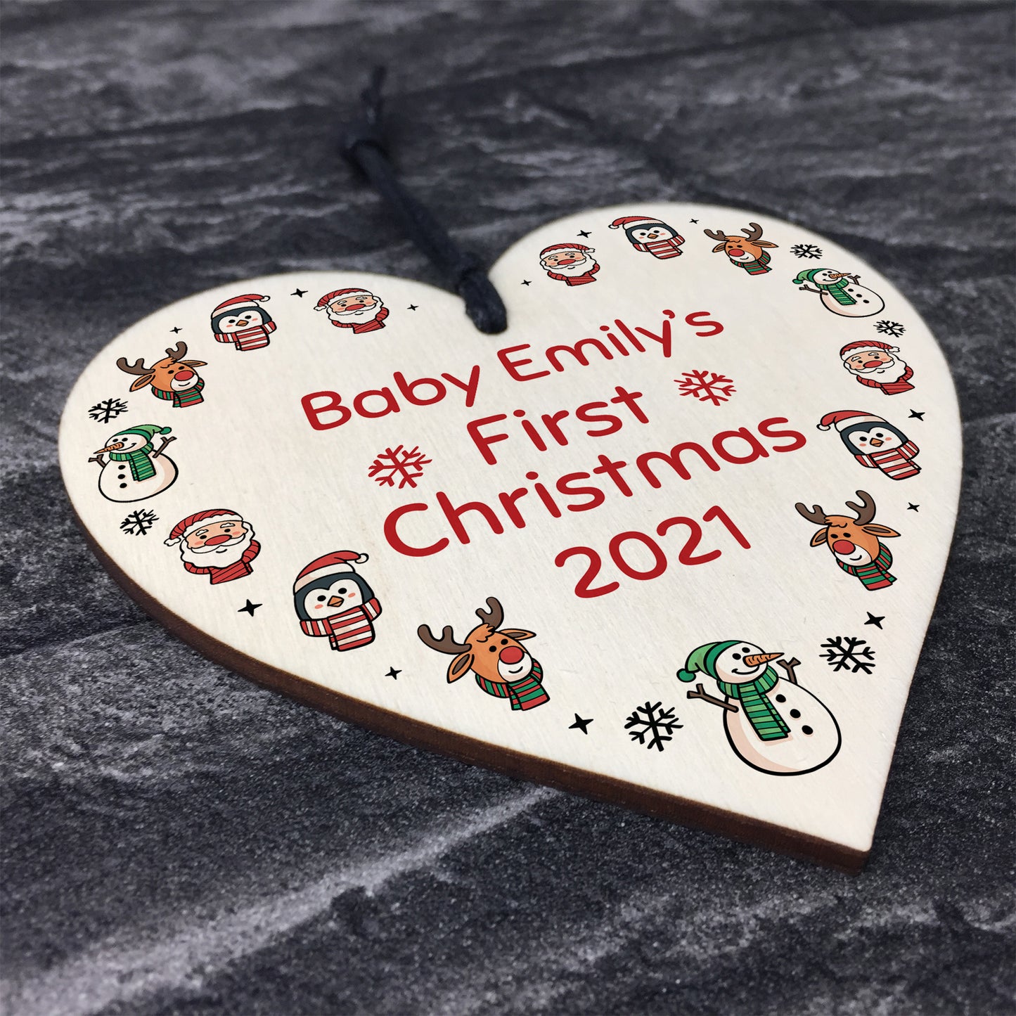 Babys 1st Christmas Bauble ANY NAME Personalised Wood Heart