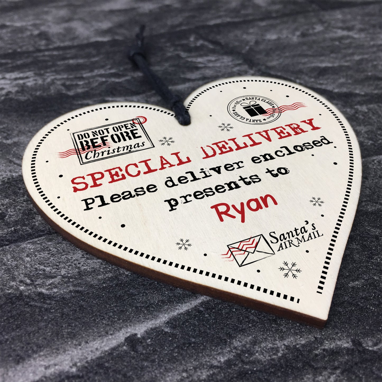 SPECIAL DELIVER Christmas Gift Tag PERSONALISED Wood Heart