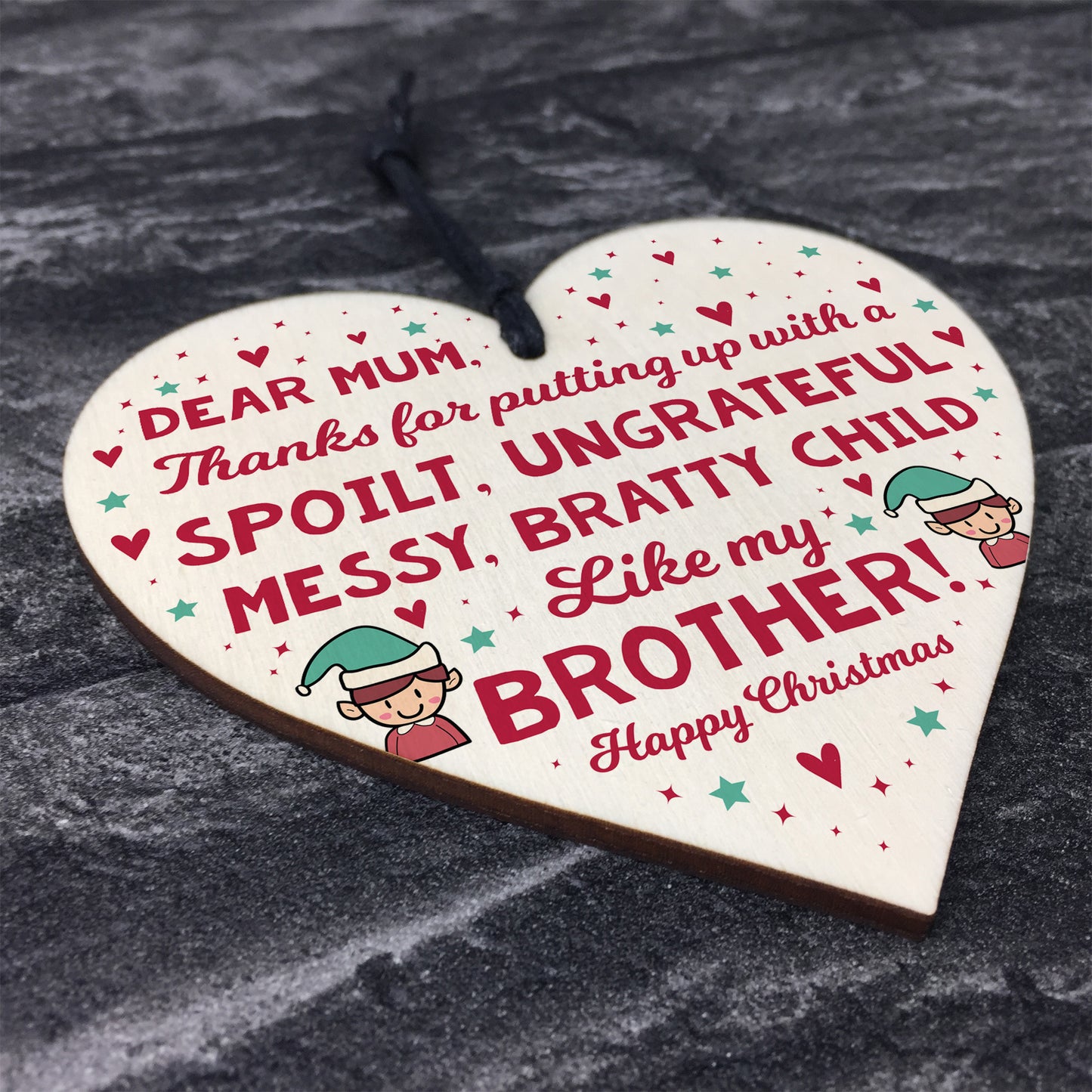 Funny Mum Gift For Christmas From Sister Brother Wooden Heart