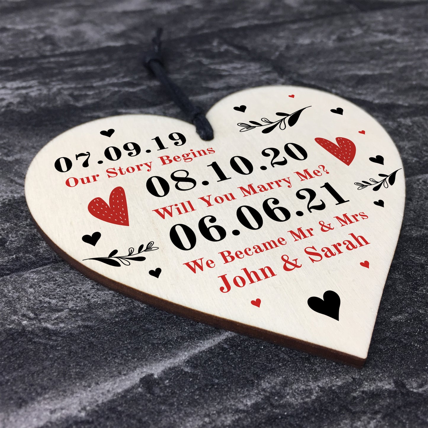 Personalised Anniversary Gift For Husband Wife Wood Heart