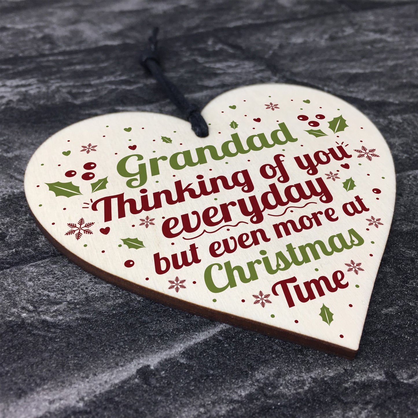 GRANDAD Memorial Christmas Bauble Wooden Heart Plaque Xmas