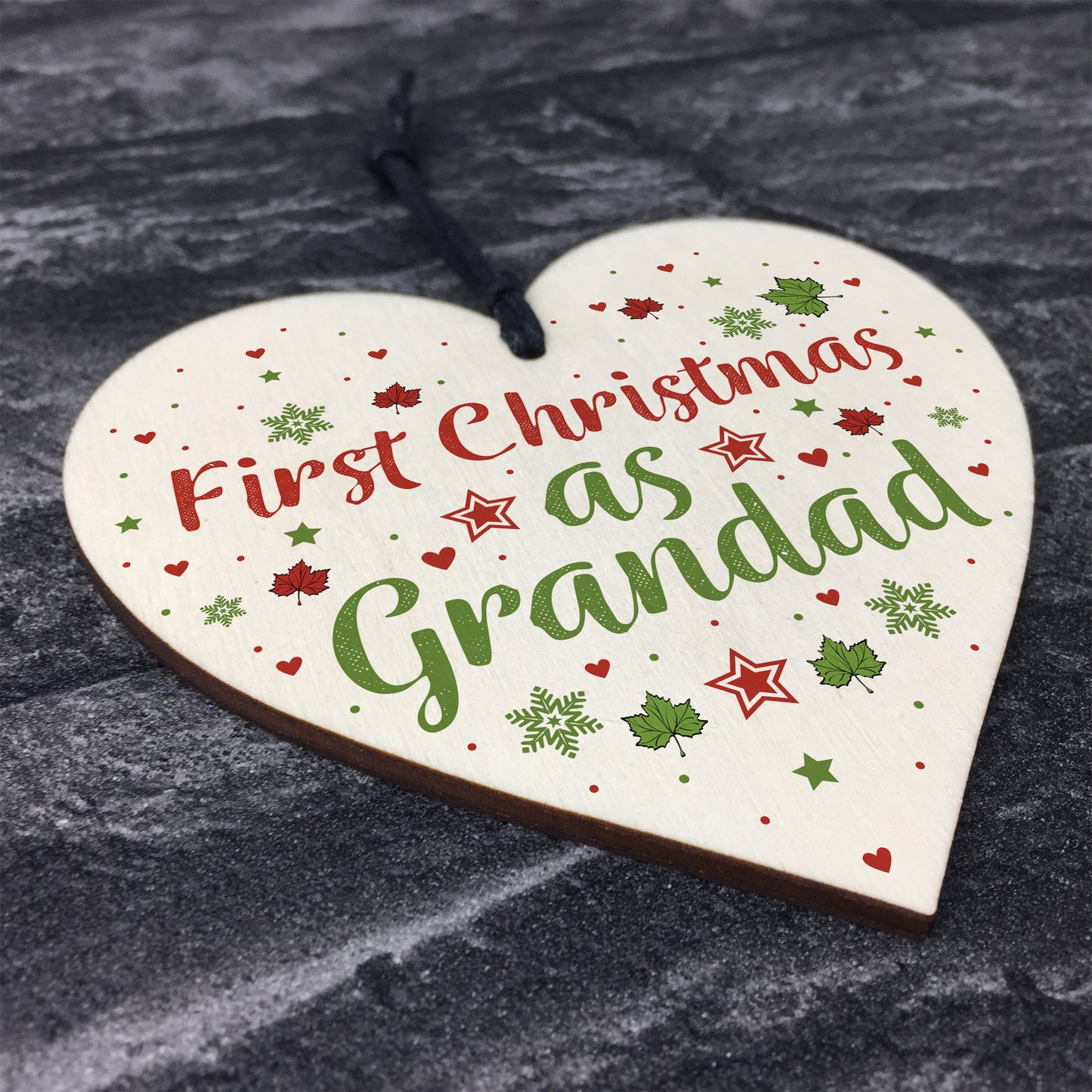 First Christmas Grandad Gift Wooden Heart Tree Bauble Decoration