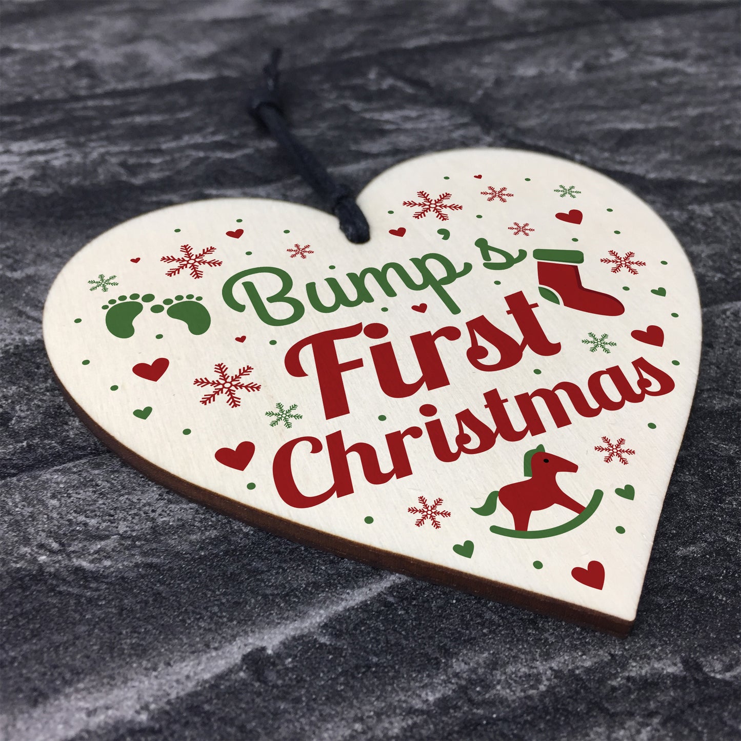 Bumps First Christmas Heart Decoration Wooden Christmas Bauble