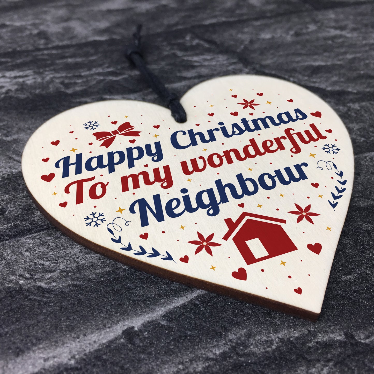Happy Christmas Card Neighbour Wood Heart Plaque Friendship Gift