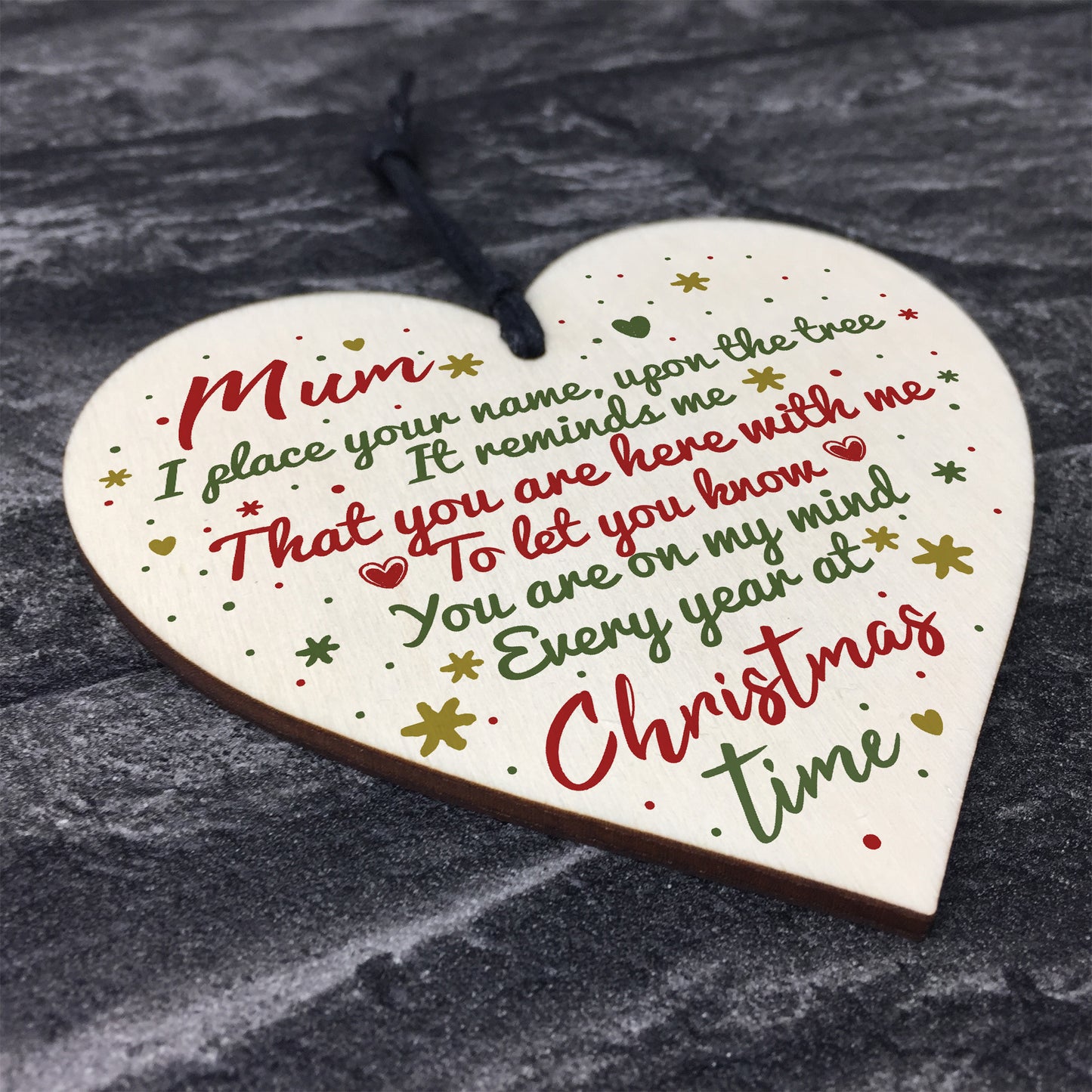 Mum Memorial Christmas Tree Bauble Decoration Wooden Heart Sign