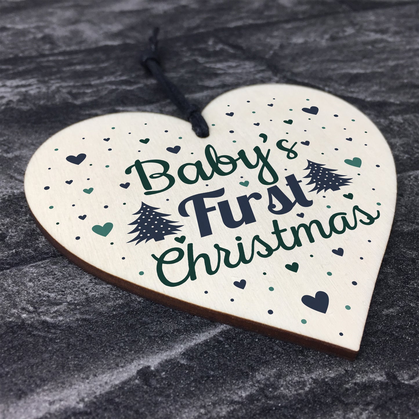 Babys My First Christmas Tree Bauble Decoration Wood Heart 1st
