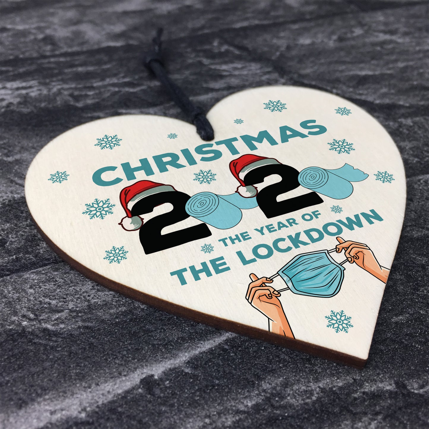 Lockdown Christmas Tree Hanging Decoration Wooden Heart