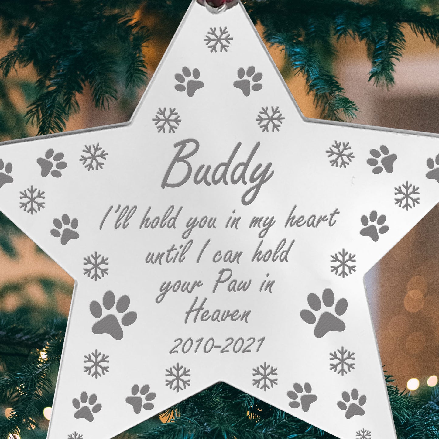 Personalised Christmas Bauble For Pet Dog Engraved Star Memorial