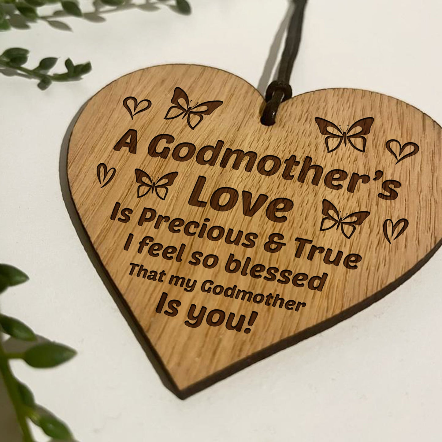Godmother Gift Thank You Wood Engraved Heart Birthday Gift