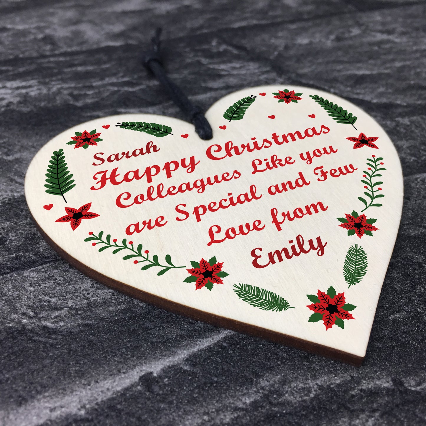 Christmas Personalised Gift For Colleague Wood Heart Tree Decor