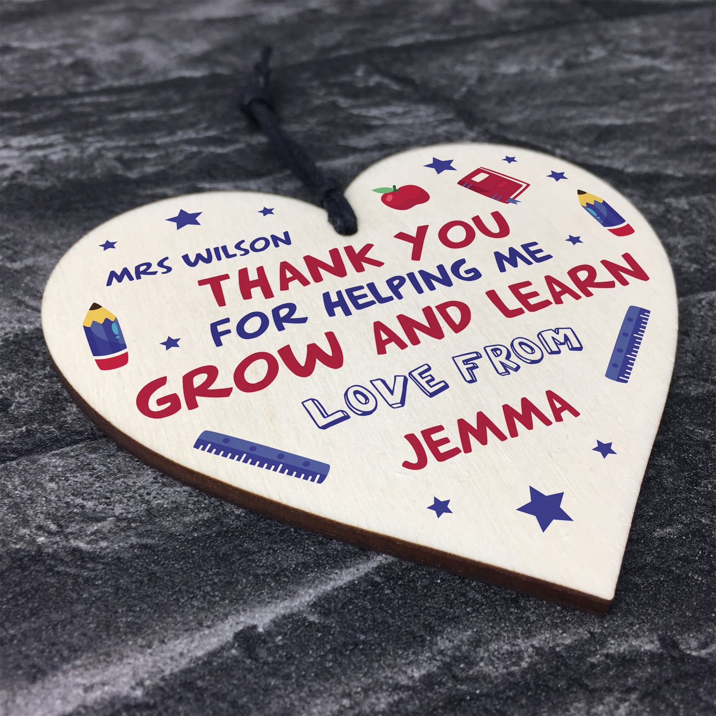 Teacher Thank You Gift Personalised Wooden Heart Leaving School