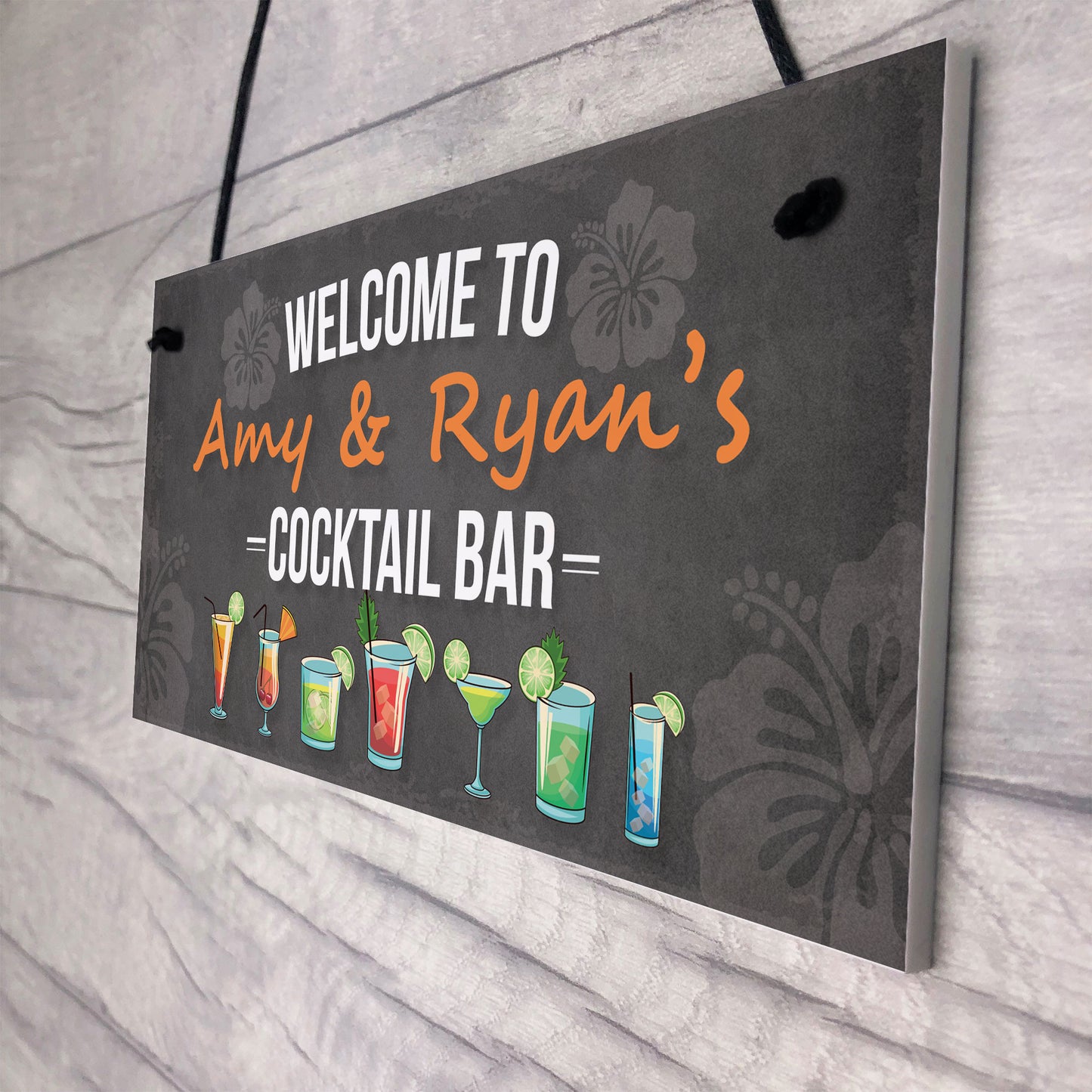 Personalised Cocktail Bar Sign Hanging Wall Plaque Home Bar Pub
