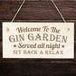 GIN GARDEN SIGN Engraved Hanging Wall Sign Home Bar Sign