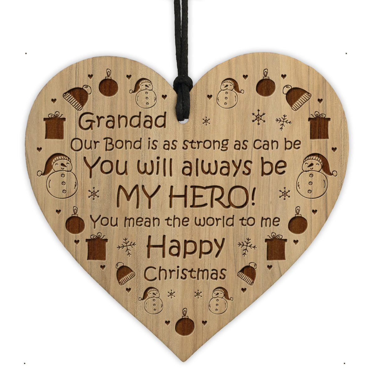 Grandad Happy Christmas Novelty Wooden Heart Gift For Grandad