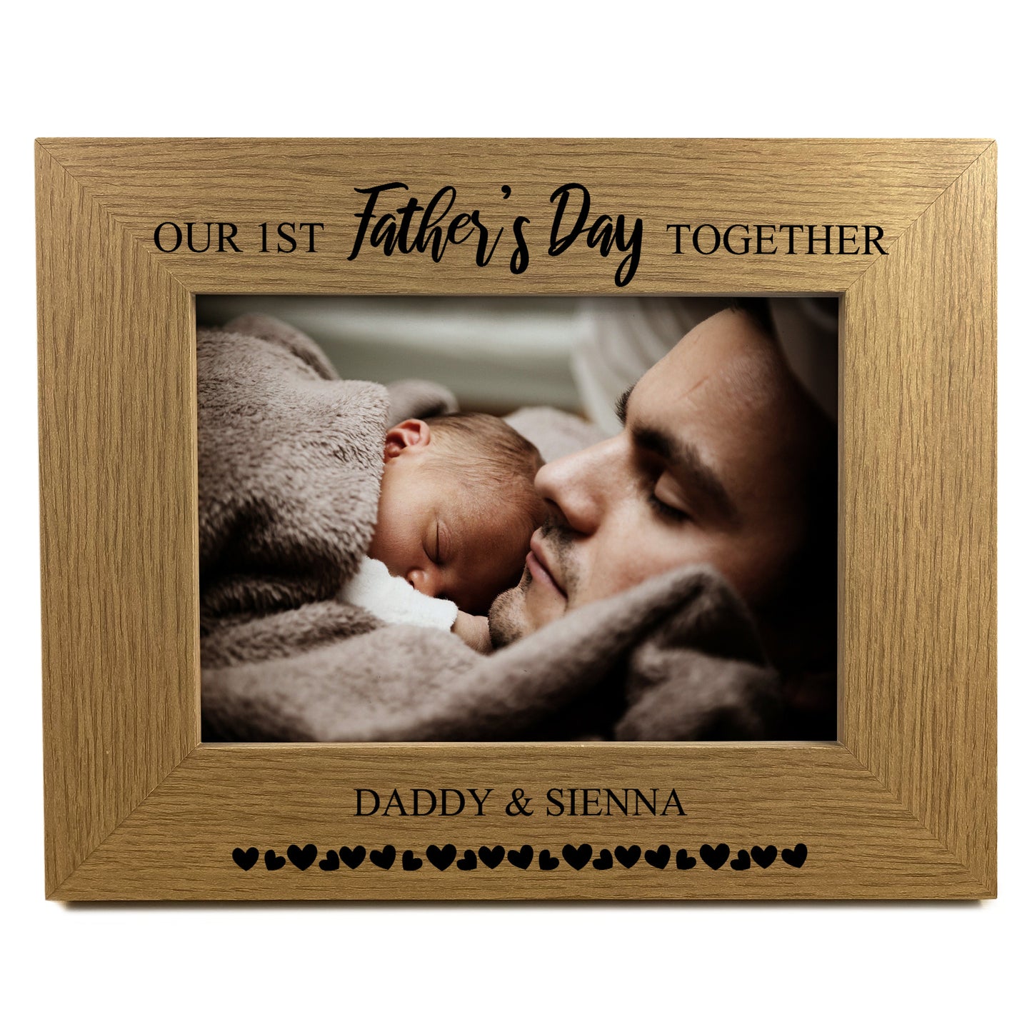 First 1st Fathers Day Personalised 7x5 Oak Frame Gift For Daddy