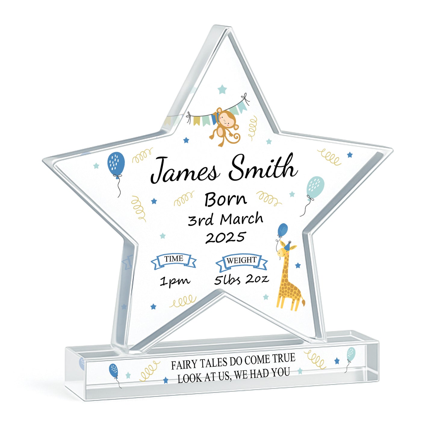 New Baby Personalised Gift Birth Details Gift Acrylic Star
