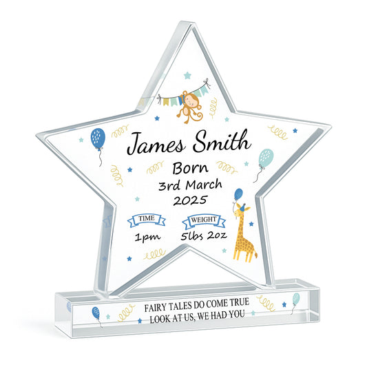 New Baby Personalised Gift Birth Details Gift Acrylic Star