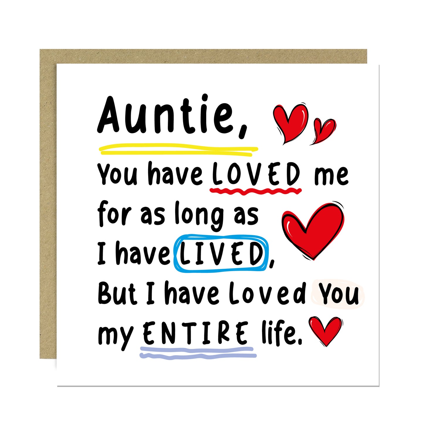 Birthday Card For Auntie With Kraft Envelope Thank You Card