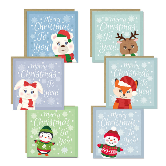 Christmas Cards Multipack of 6 Kids Children 145x145mm Teachers