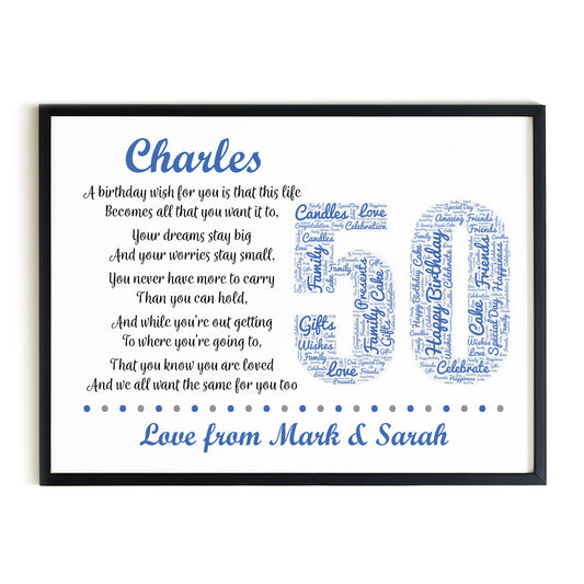 Personalised 50th Birthday Gifts for Him Husband Dad A3 Framed