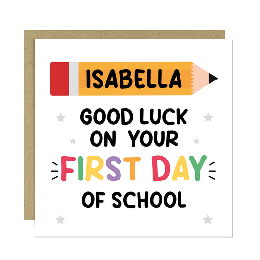 Personalised Good Luck On Your First Day of School Card For Son