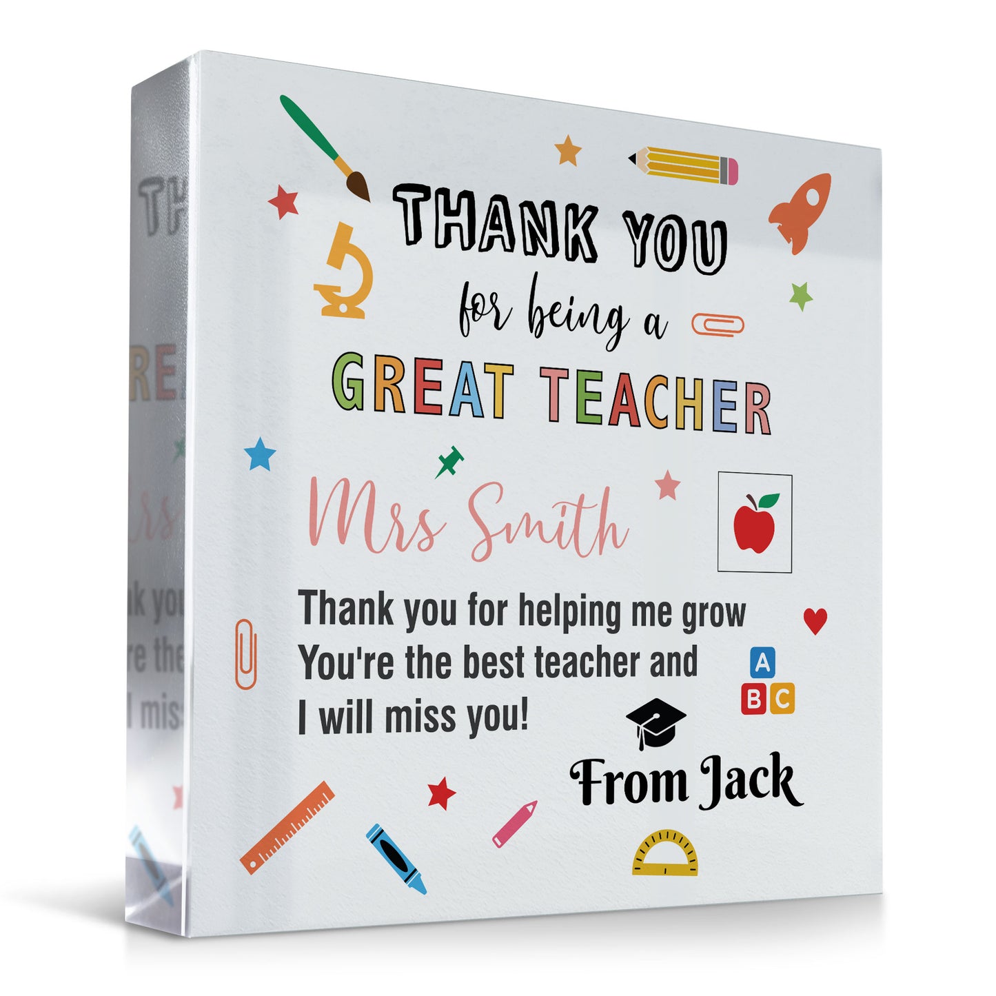 Personalised Thank You Gift For Teacher Teaching Assistant Block