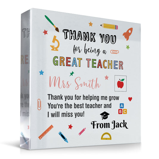 Personalised Thank You Gift For Teacher Teaching Assistant Block