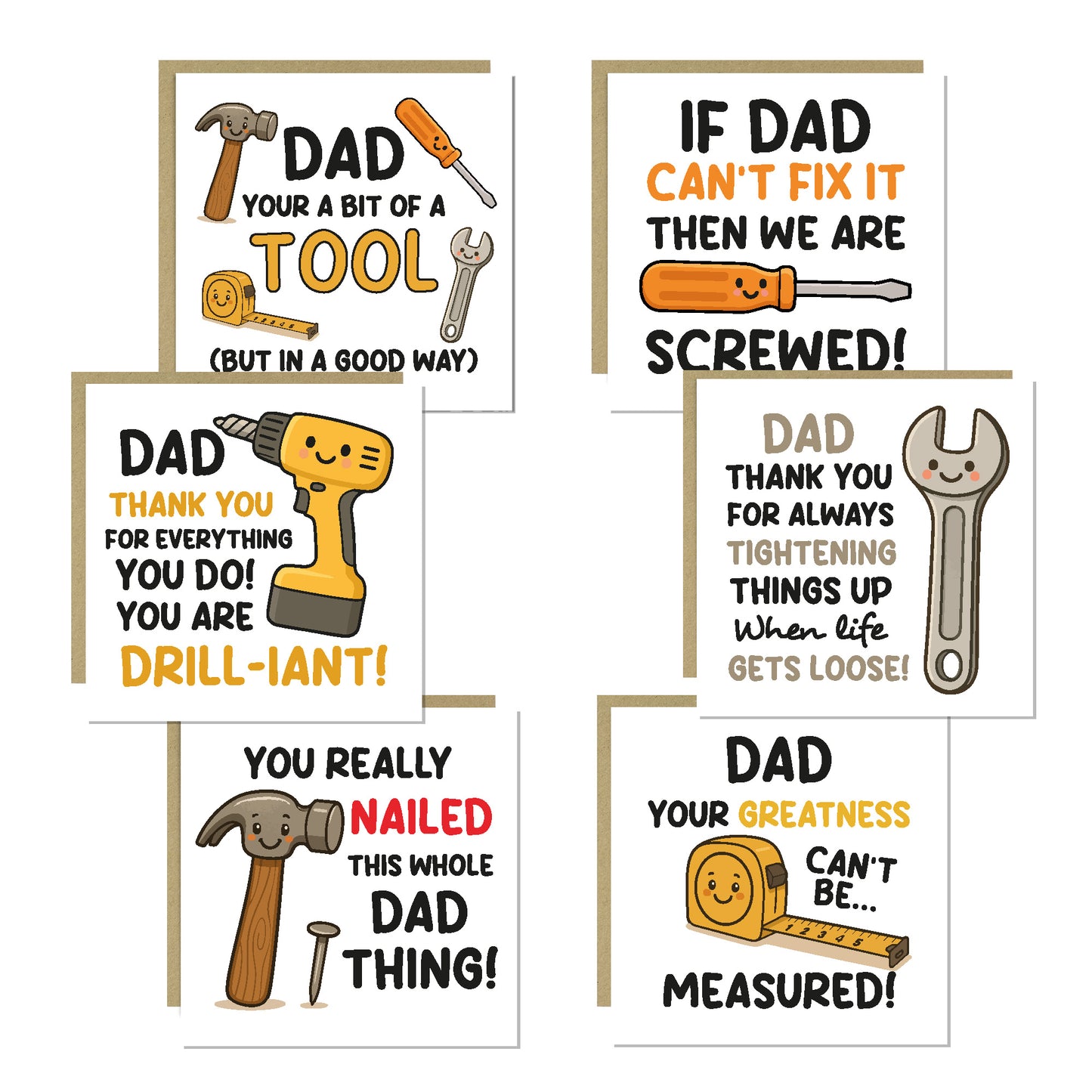 Dad Multipack of 6 Greetings Cards For Fathers Day Birthday