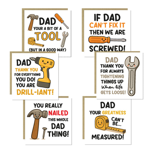 Dad Multipack of 6 Greetings Cards For Fathers Day Birthday