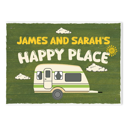 Novelty Gift For Caravan Personalised Caravan Sign Happy Place