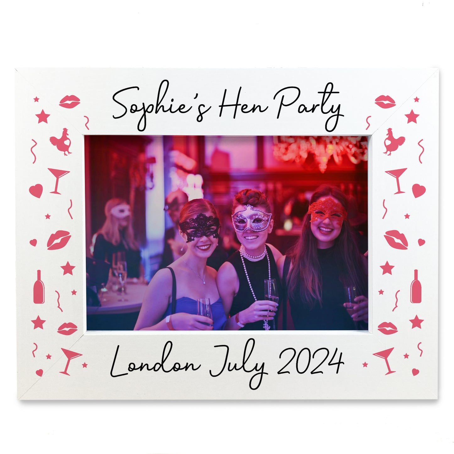 Hen Party Personalised Gifts, 7x5 White Wooden Frame, Hen Do Gif