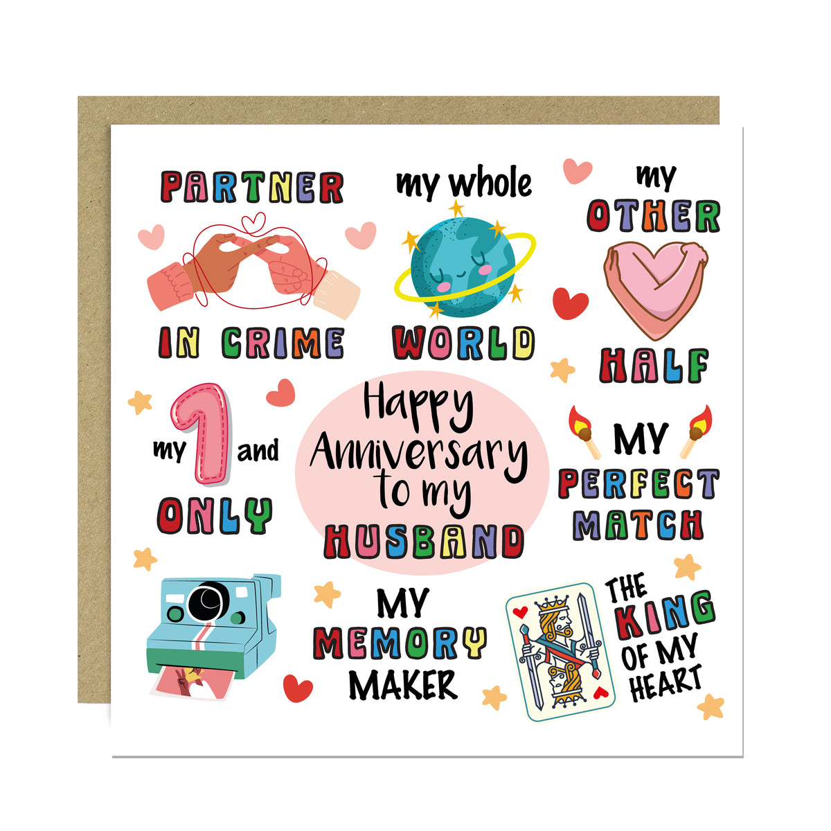 Happy Anniversary Card For Husband With Kraft Envelope Included