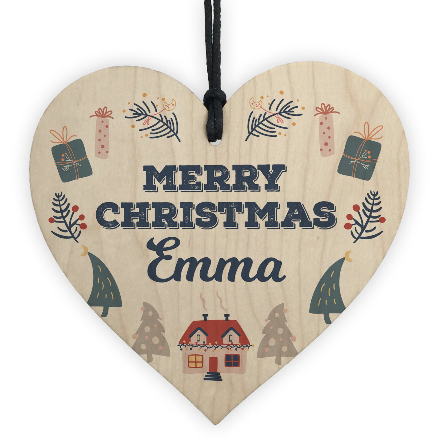 Merry Christmas Personalised Wooden Heart Bauble Gift For Friend