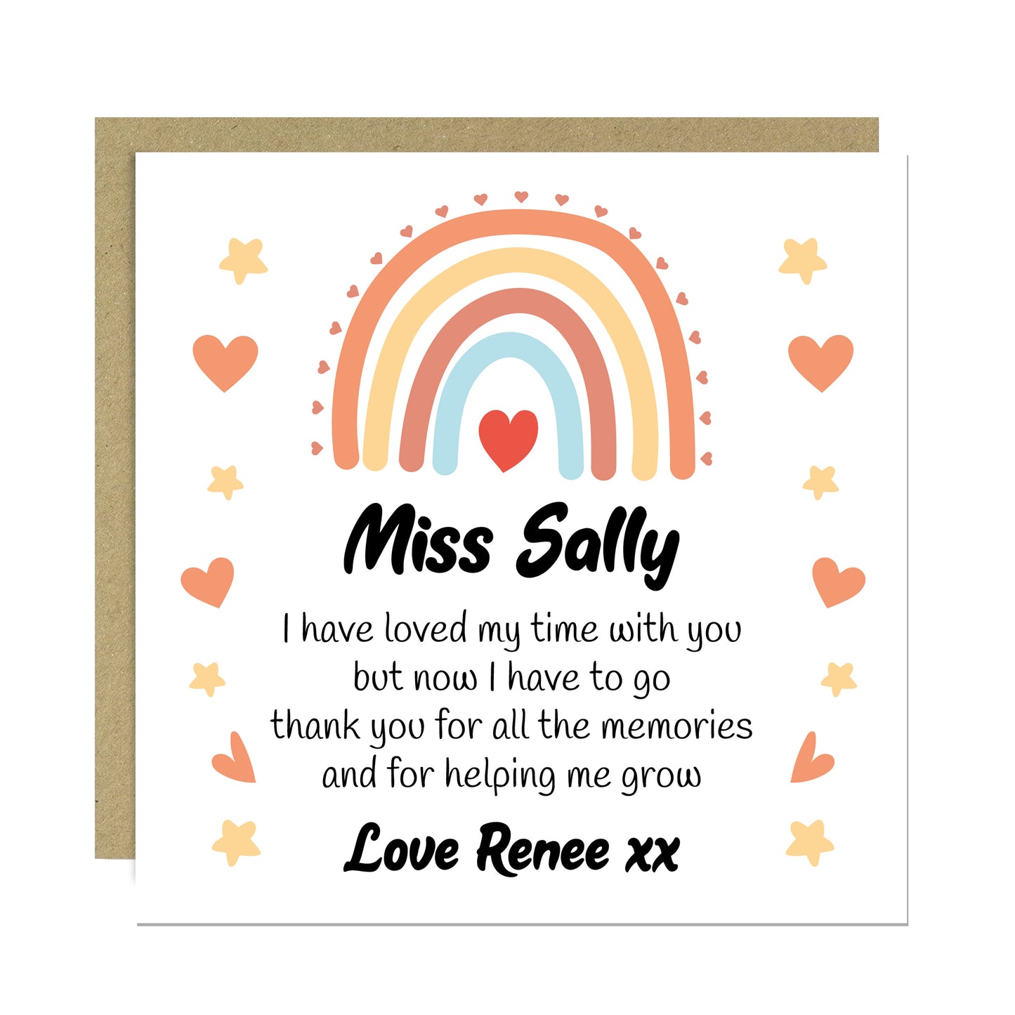 Cute Teacher Card With Kraft Envelope Rainbow Thank You Cards