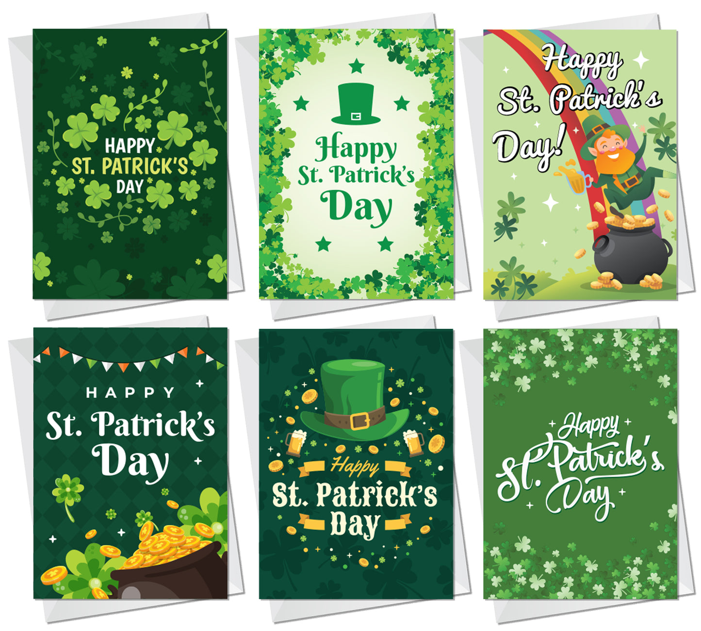 Pack of 6 St. Patrick's Day Greeting Cards and White Envelopes