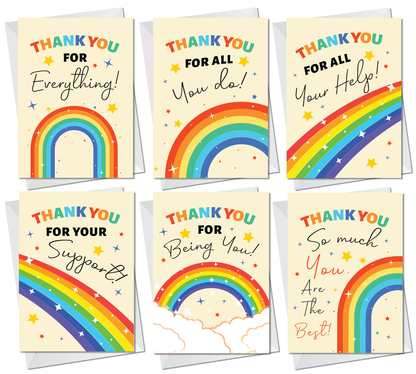 6 Pack Thank You Card Multipack With White Envelopes Rainbow