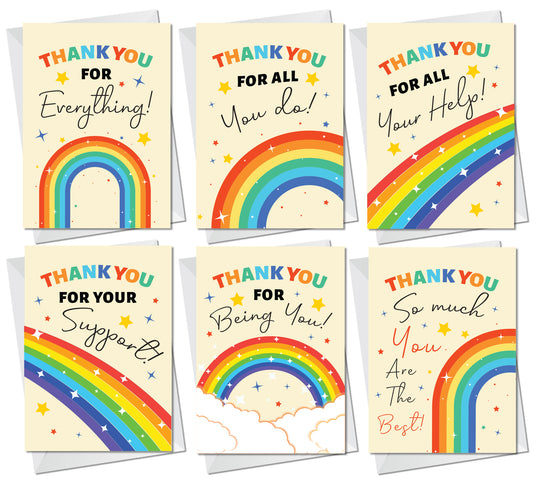 6 Pack Thank You Card Multipack With White Envelopes Rainbow