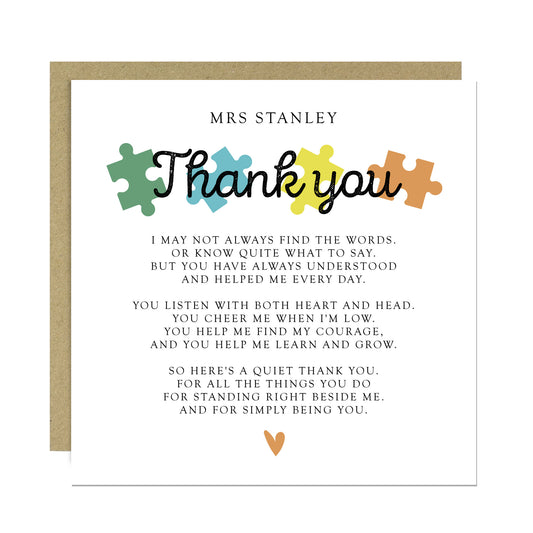 Special Thank You Card For Teacher Personalised Teacher Card