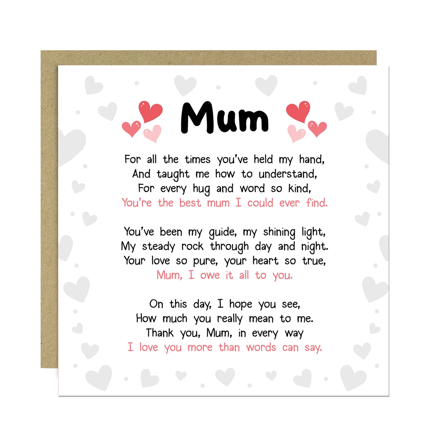 Mothers Day Card Mothers Day Card Poem Thank You Card From Son