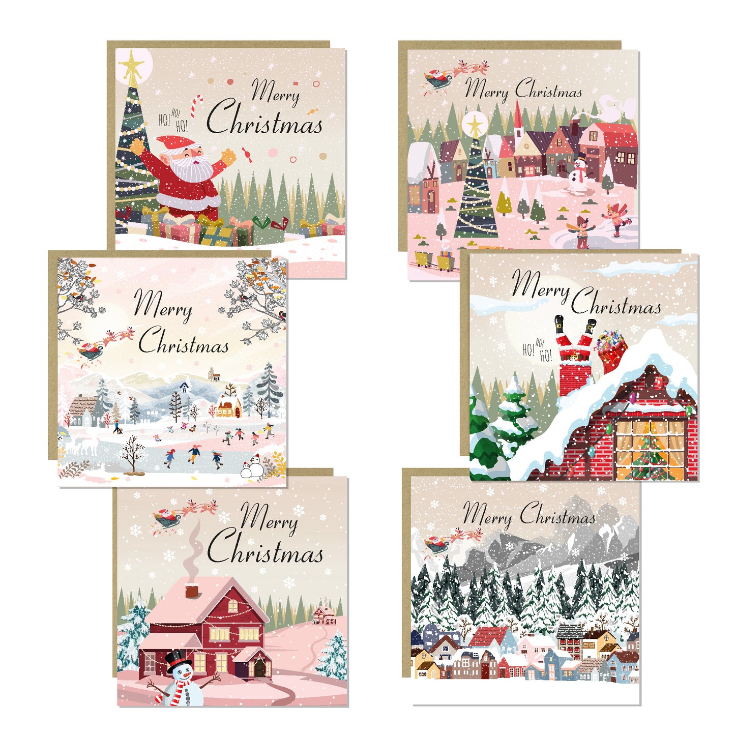 Merry Christmas Card Pack of 6 Multipack Xmas Cards For Friends