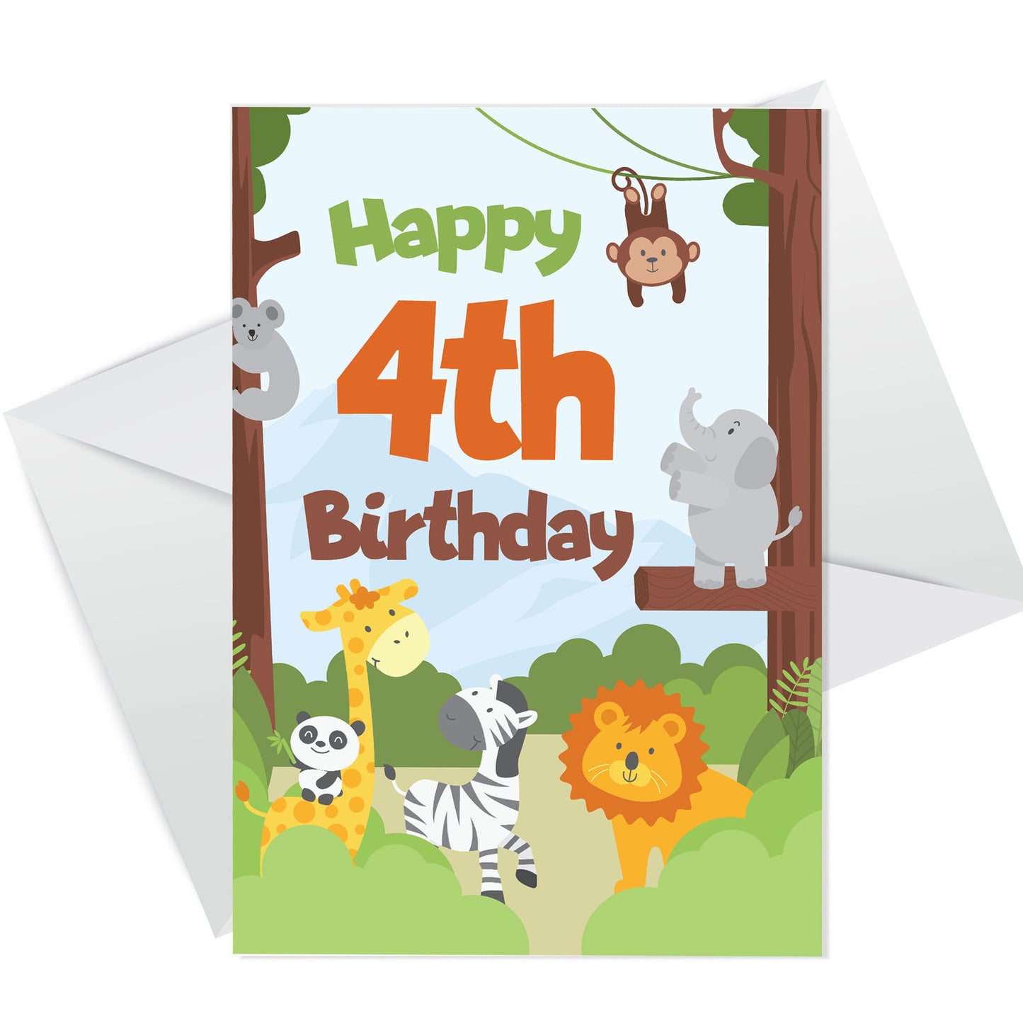 4th Birthday Card for Boys Girls Fourth Birthday Jungle Cards