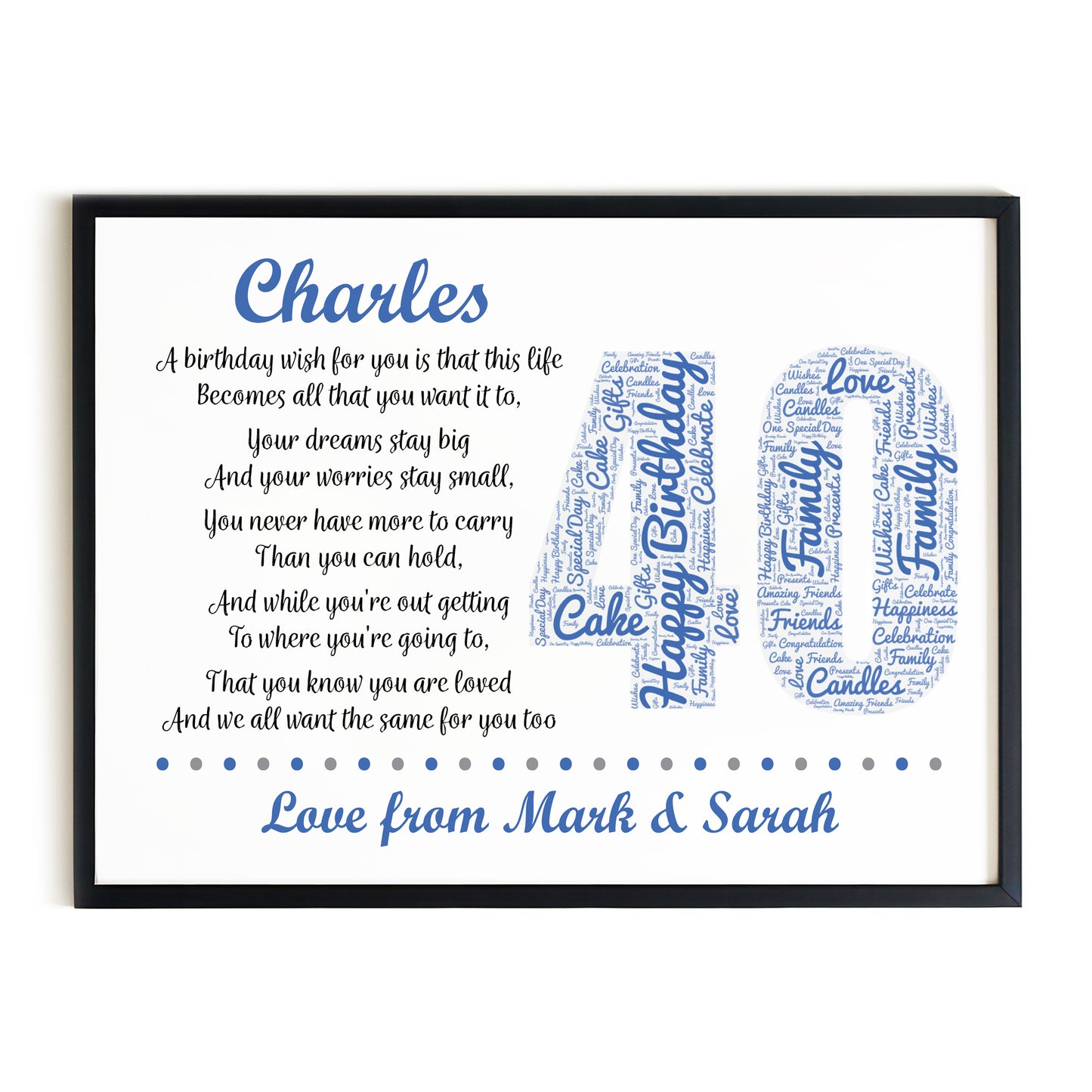 Personalised 40th Birthday Gifts for Him Men Dad A3 Framed Print