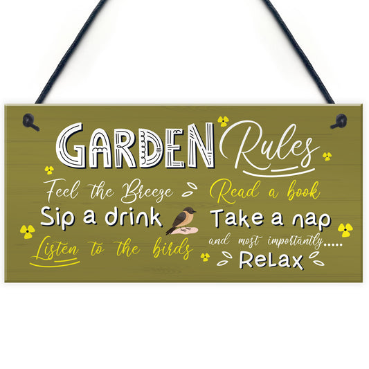 Handmade Hanging Wall Plaque Garden Rules Sign For Gardener