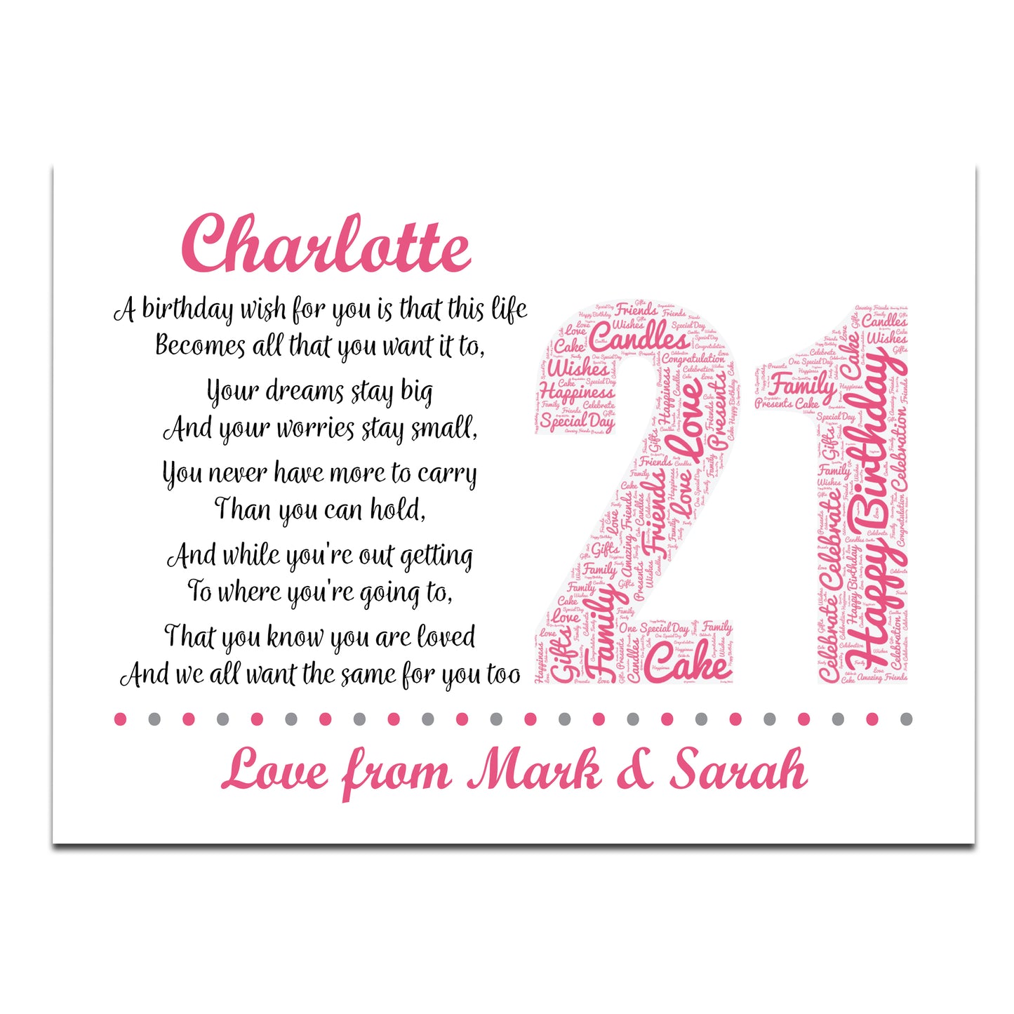 Personalised 21st Birthday Gifts for Her Girls Daughter A3 Print