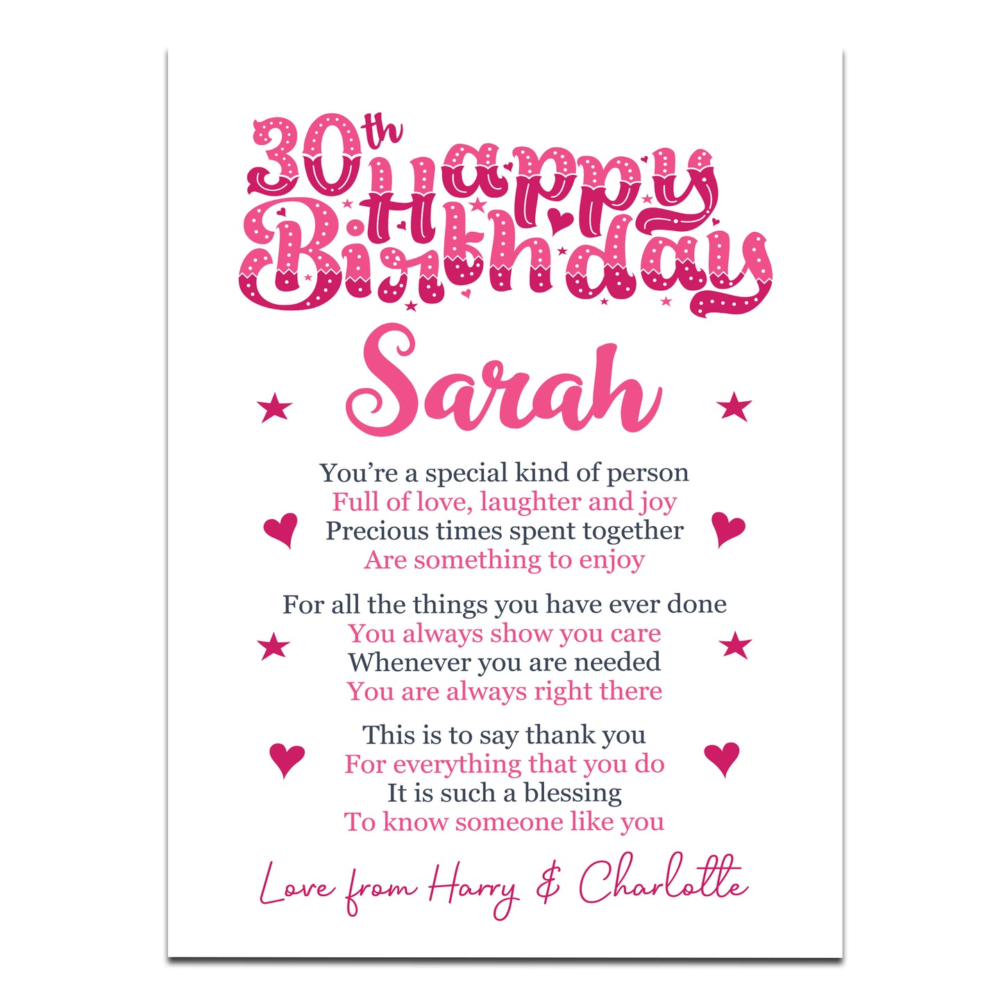 PERSONALISED 30th Birthday Gifts For Her Gift For Daughter A3