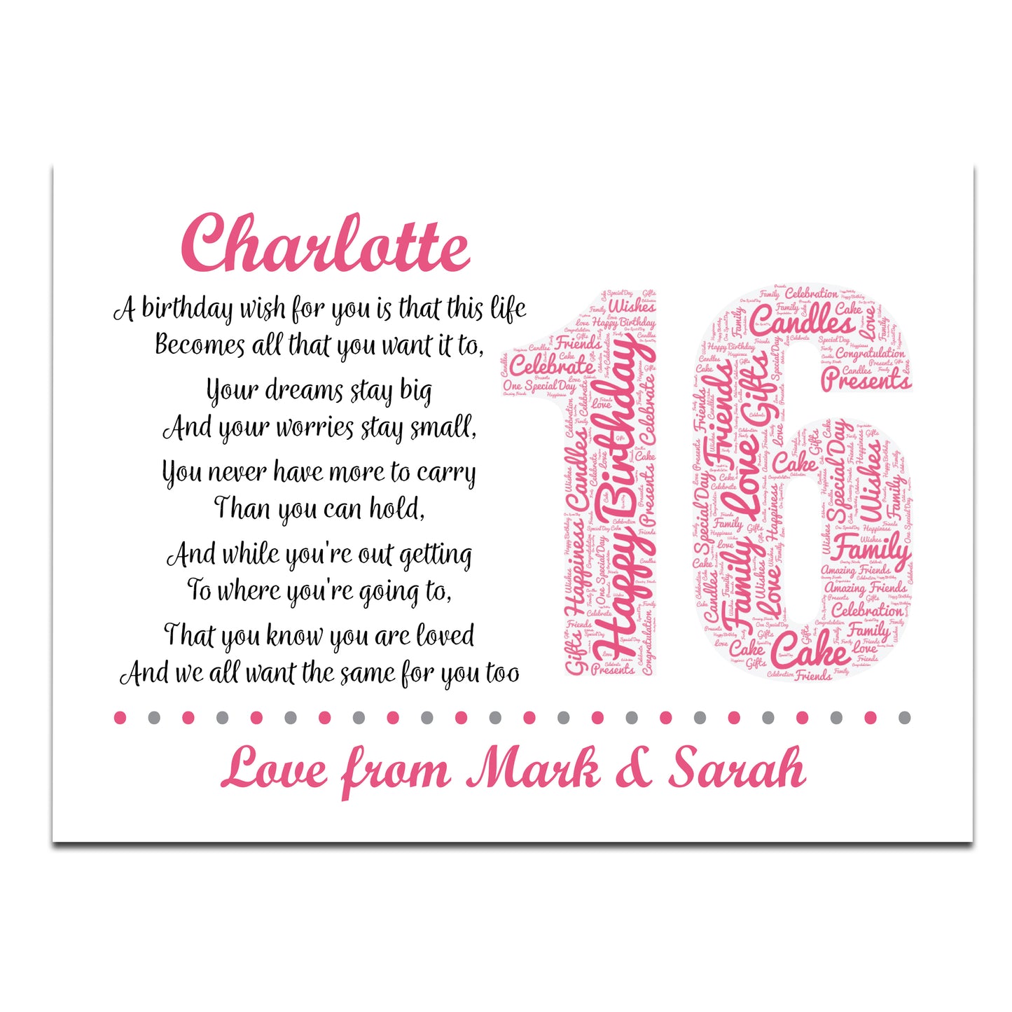 Personalised 16th Birthday Gifts for Her Girls Daughter A3 Print