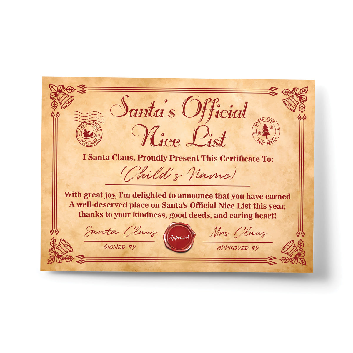 Santas Nice List Christmas Eve Gift For Children Personalised