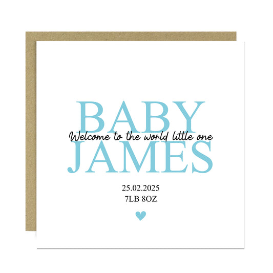 Welcome To The World Baby Boy Card Personalised Newborn Baby Boy