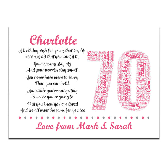 Personalised 70th Birthday Gifts for Her Women Wife Mum Nanny